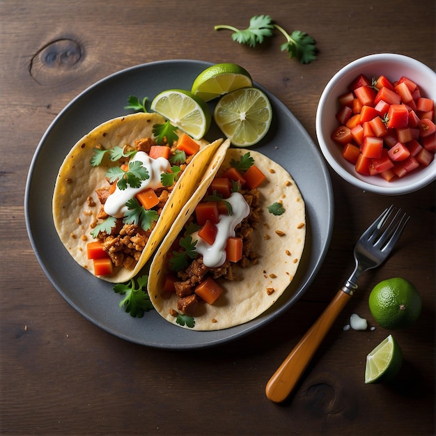 Foto comida mexicana misturada com mexicana e sombrero em fundo colorido