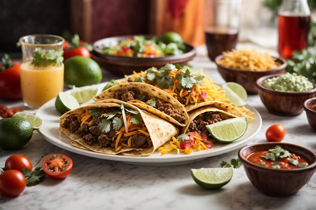 comida mexicana na mesa branca