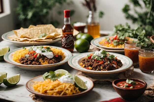 comida mexicana na mesa branca