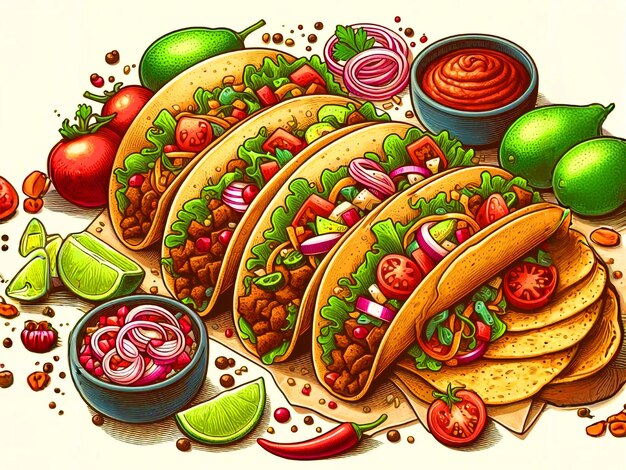 Comida mexicana Tacos con carne y verduras