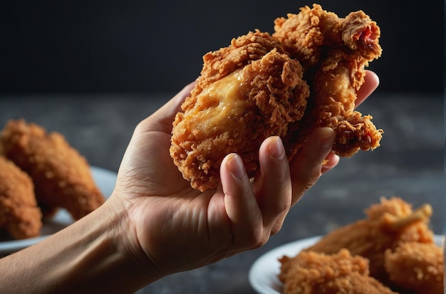 Comida de pollo frito con la mano