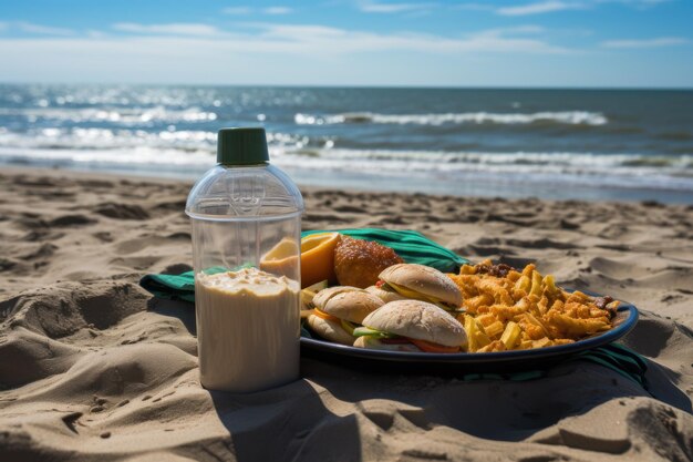 Foto comida post entrenamiento en la playa