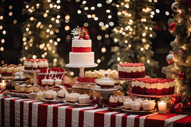 Foto comida y postre para invitación a la fiesta de acción de gracias celebración de la fiesta de navidad con cena