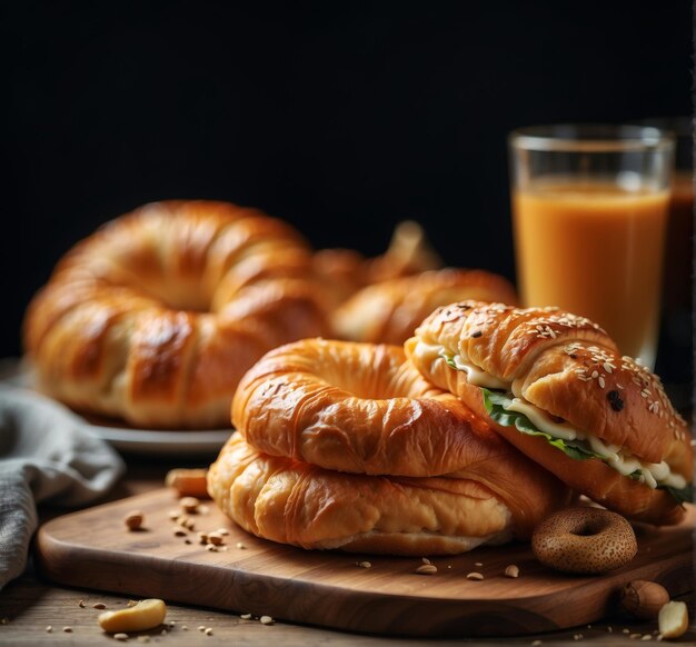 Comida en puré de croissant y bagel