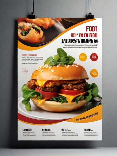 Foto comida rápida de hamburguesas cartel de volante folleto de folleto de portada diseño de diseño de fondo con plantilla vectorial