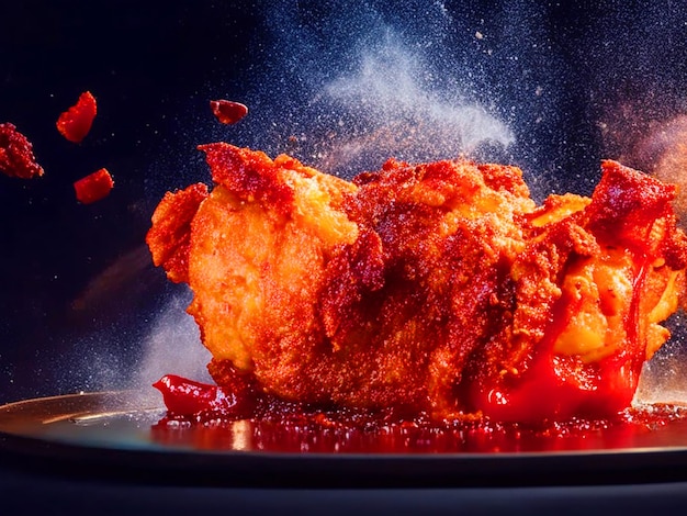 comida restaurante muitos frango frito crocante de volta explodindo vermelho lavar tomate faixa alguma comida deliciosa