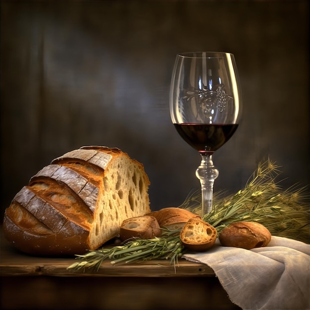 Foto comida romántica de un restaurante italiano con vino tinto y pan