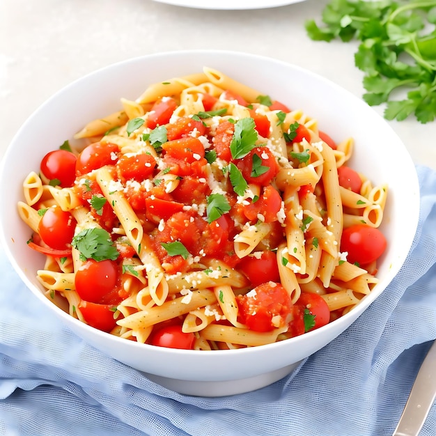 Comida saludable de pasta vegetariana con tomate fresco generada por IA