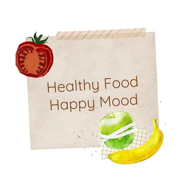 Comida saludable png estado de ánimo feliz frutas collage fondo transparente