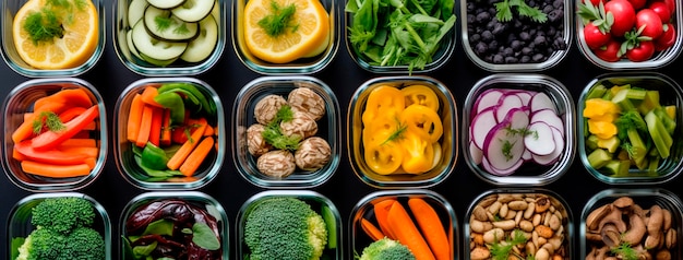 La comida saludable se sirve en recipientes pequeños Control de porciones de cocción IA generativa