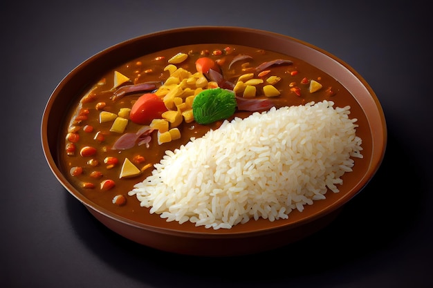 Foto comida saudável de arroz com caril japonês