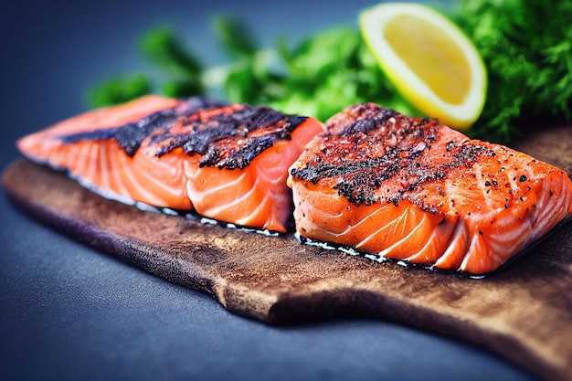 Comida saudável de peixe salmão grelhado