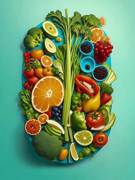 Comida Saudável Um monte de Legumes e Frutas Gerados por IA