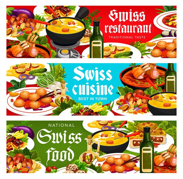 Foto comida suiza suiza cocina vector banners conjunto