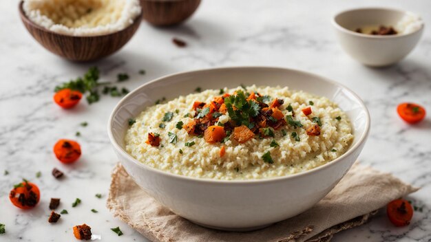 comida del sur de la India muy bien presentado chutney de coco en un cuenco elegante