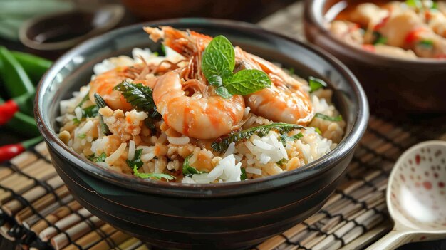 Comida tailandesa Arroz mezclado con pasta de camarón