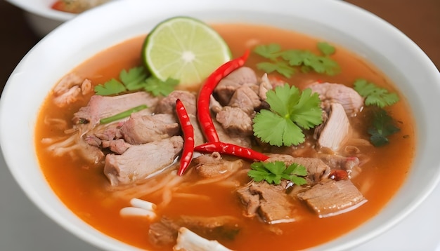 Comida tailandesa de cerca sopa de cerdo picante