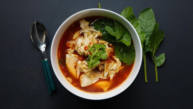 Comida tailandesa sopa picante de tendão de frango