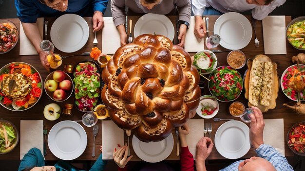 Foto comida tradicional del año nuevo judío rosh hashana