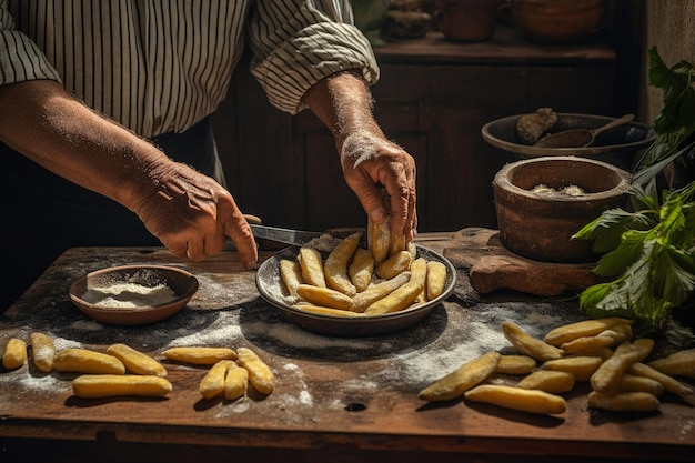 Comida tradicional brasileira Amido de mandioca em uma mesa rústica