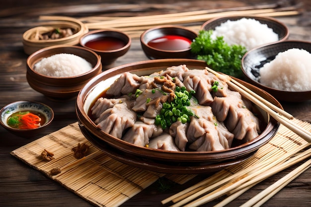 Foto comida tradicional chinesa de carne de cordeiro ao vapor com farinha