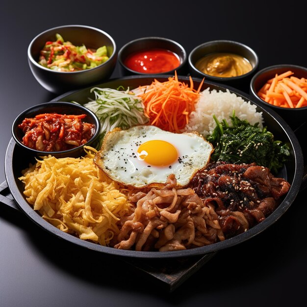 comida tradicional coreana de qualquer forma muito famosa comida internacional em mesa de madeira bibimbap