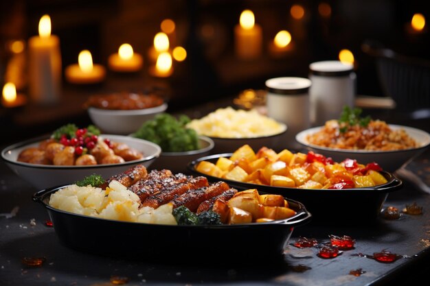 Comida tradicional de Natal em uma mesa de jantar