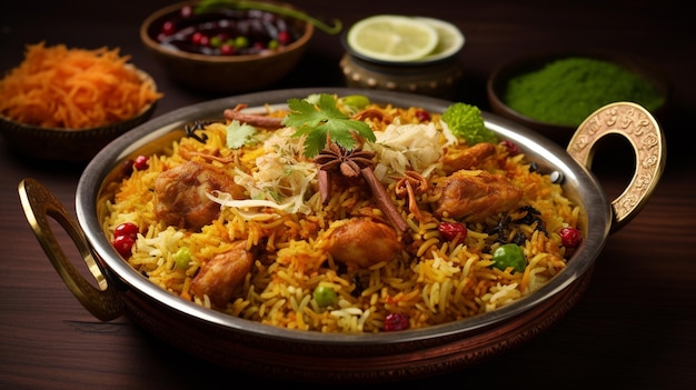 comida tradicional india biryani con pollo basmati arroz en un cuenco