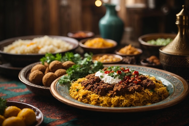 Foto comida tradicional de oriente medio ar c