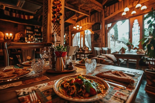 Comida turca exquisita y única platos sabrosos decoración acogedora cocina exquisita