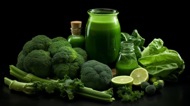 Comida verde em fundo preto Bela composição