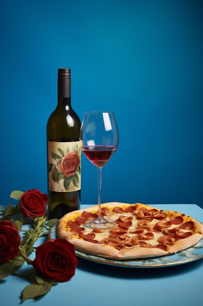 comida vino pizza