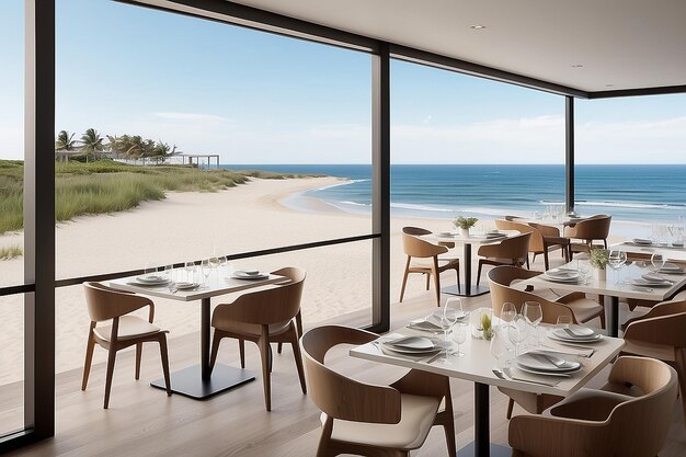 Comidas costeras contemporáneas frente al océano Vistas minimalistas de lujo Gastronomía junto al mar