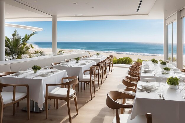 Comidas costeras contemporáneas frente al océano Vistas minimalistas de lujo Gastronomía junto al mar