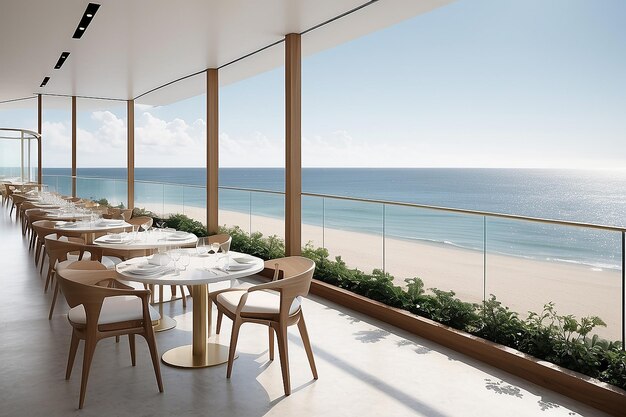 Comidas costeras contemporáneas frente al océano Vistas minimalistas de lujo Gastronomía junto al mar