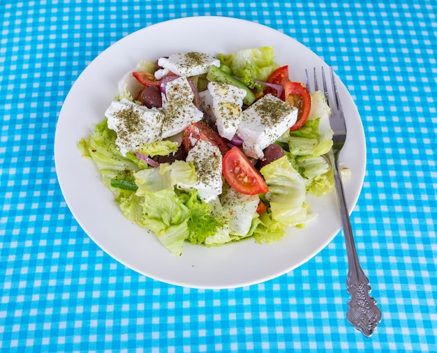 Comidas gregas deliciosas tradicionais; salada grega fresca.