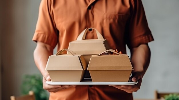 Para comidas para llevar una variedad de envases de papel Repartidor de IA generativa