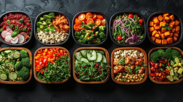 Foto comidas recién preparadas con ingredientes coloridos que fomentan la alimentación consciente