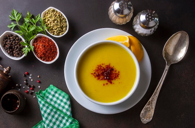 Foto comidas tradicionales turcas deliciosas sopa de lentejas rojas nombre turco mercimek corbasi