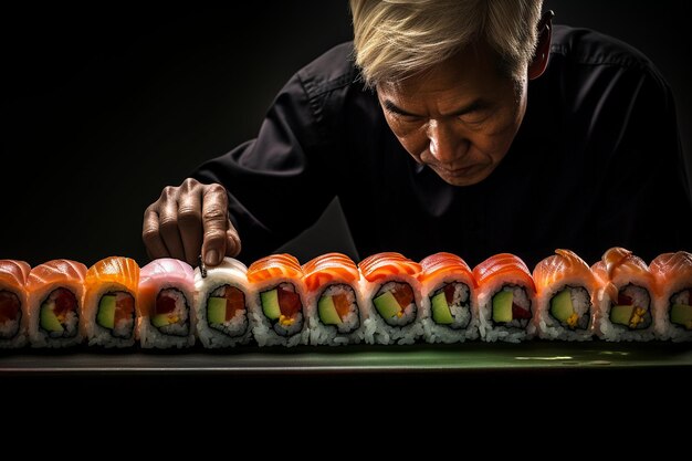 Foto comiendo sushi en un restaurante japonés