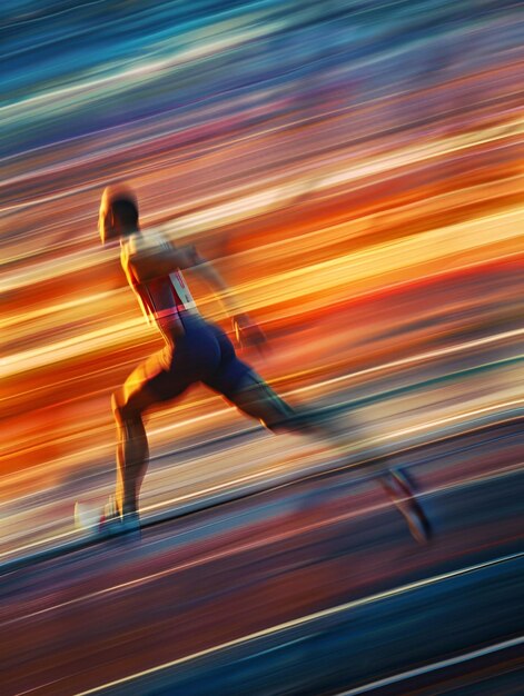 Foto comienzo de la carrera de sprint en el atletismo con movimiento nebuloso