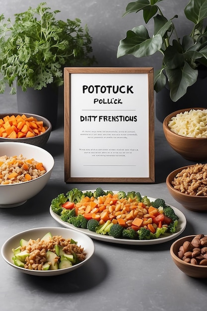 Community Potluck Dietary Restrictions Signage Mockup mit leerem weißem Leerraum für die Platzierung Ihres Designs