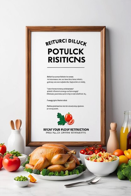 Community Potluck Dietary Restrictions Signage Mockup mit leerem weißem Leerraum für die Platzierung Ihres Designs