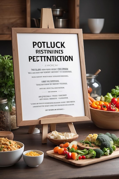 Community Potluck Dietary Restrictions Signage Mockup mit leerem weißem Leerraum für die Platzierung Ihres Designs