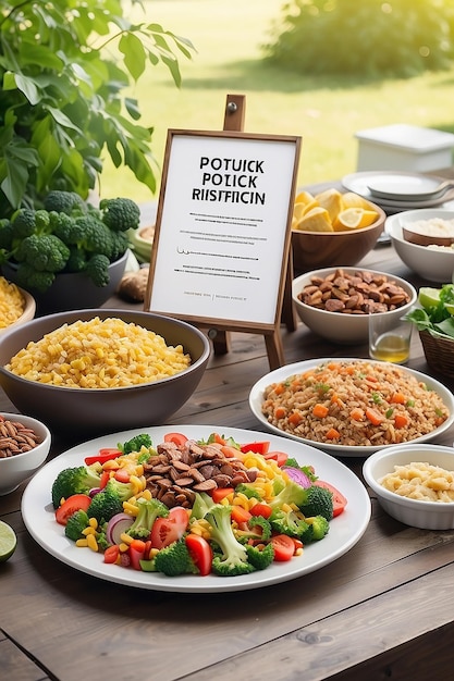 Community Potluck Restricciones Dietéticas Mockup de señalización con espacio blanco en blanco para colocar su diseño