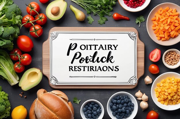 Community Potluck Restricciones Dietéticas Mockup de señalización con espacio blanco en blanco para colocar su diseño