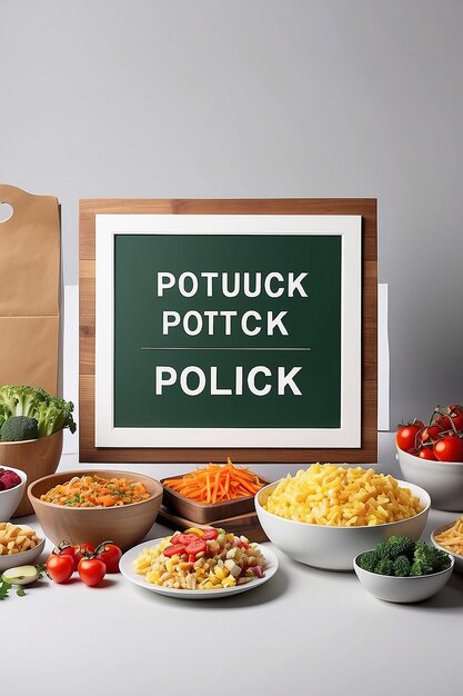 Community Potluck Restricciones dietéticas Mockup de señalización con espacio en blanco vacío para colocar su diseño