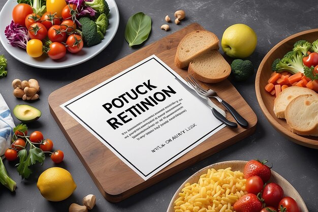 Community Potluck Restricciones Dietéticas Mockup de señalización con espacio vacío para colocar su logotipo