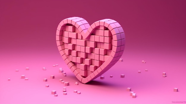 Como icono de corazón en un arte de píxeles de fondo rosa IA generativa