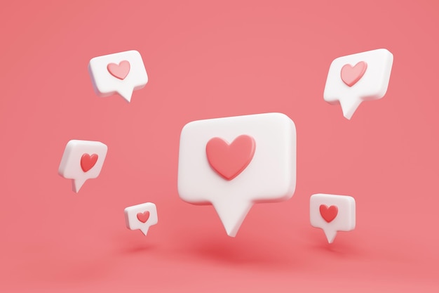 Como icono del corazón sobre un fondo rosa. Como símbolo para el concepto de redes sociales. ilustración 3d